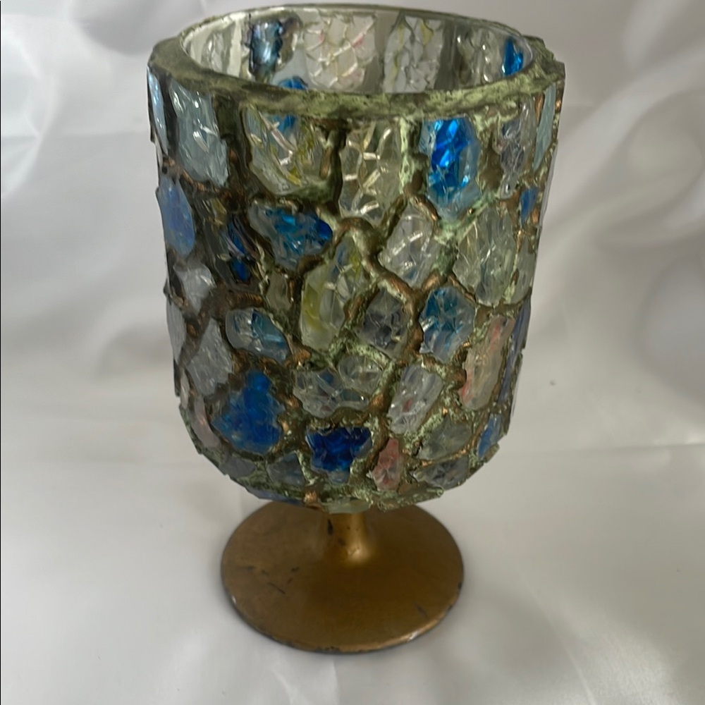 Mosaic Glass Candle Holder Handcrafted